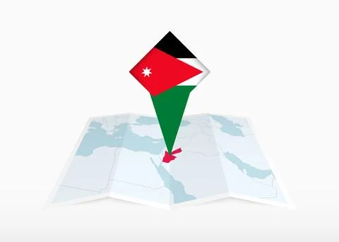 Jordan is depicted on a folded paper map and pinned location marker with fl.. Stock Illustration