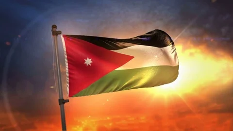 Jordan Flag Backlit At Beautiful Sunrise Loop Slow Motion 4K Stock Footage 76523982