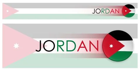 Jordan flag horizontal web banner in modern neomorphism style. Webpage Jord.. Stock Illustration