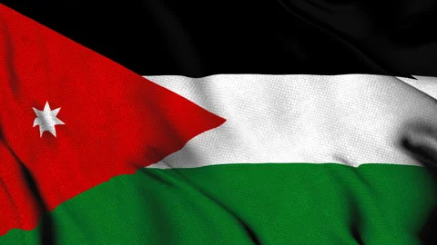 Jordan flag with red triangle and star Stock Footage 314582347