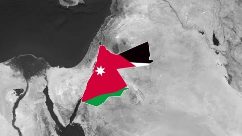 Jordan flag superimposed on a satellite map Stock Footage 335645148