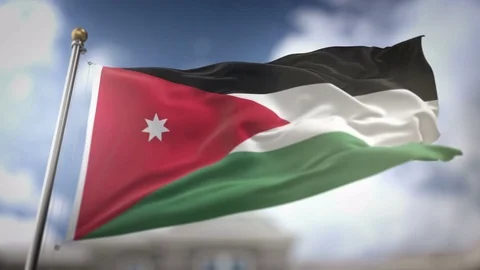 Jordan Flag Waving Slow Motion 3D Rendering Blue Sky Background - Seamless .. Stock Footage 75348015