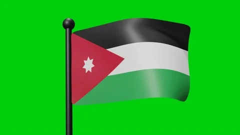 Jordan Flag Waving in Slow Motion on the green background. 3D Render Flag. .. Stock Footage 230911947