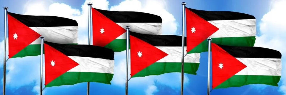 Jordan flags, 3D rendering, on a cloud background イラスト素材