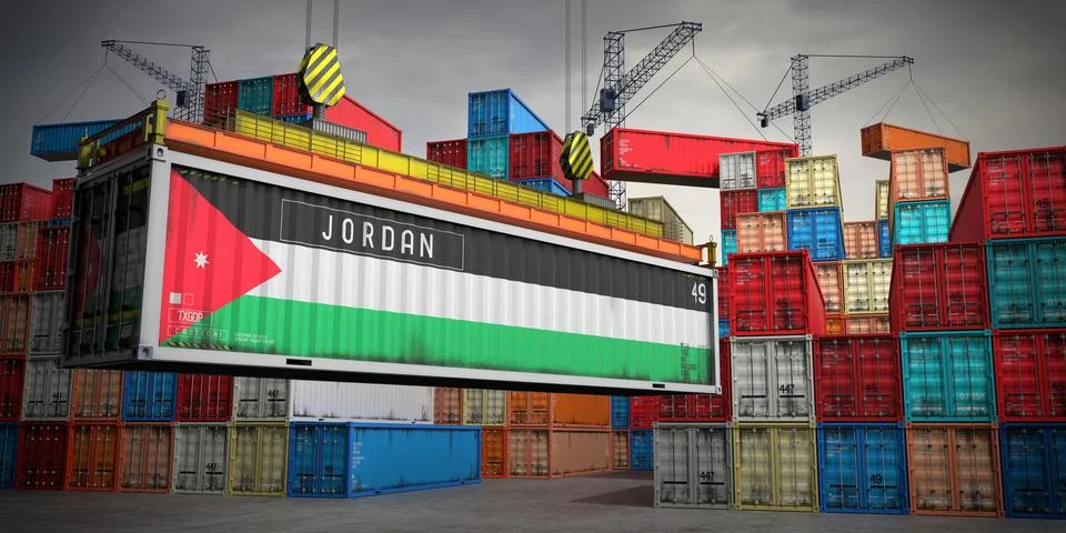 Jordan - freight container in cargo terminal - 3D illustration Stock Illustration