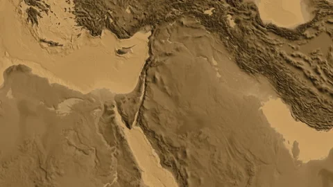 Jordan on the globe. Glow. Sepia elevation. No labels Vidéo 337784924