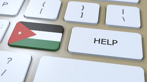 Jordan Help Concept. 3D Illustration. Country Flag with Text on Button Illustrazione stock