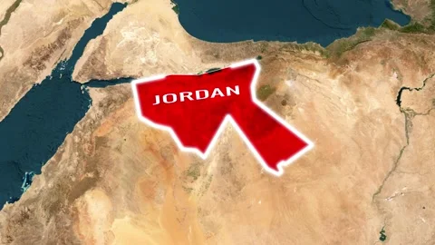 Jordan highlighted on animated global map with flag Stock Footage 342621707