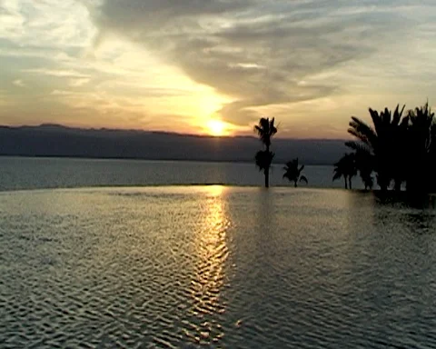 Jordan. Magic sunset at the Dead Sea. Golden water of pools Stock Footage 126958028