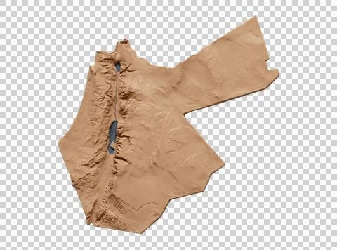 Jordan map 3d rendering, earth relief top view of jordan, land map, isolated. Stock Photos