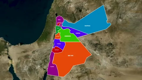 Jordan Map Animation Highlighting All Regions Zoom Effect 4K Stock Footage 331994400