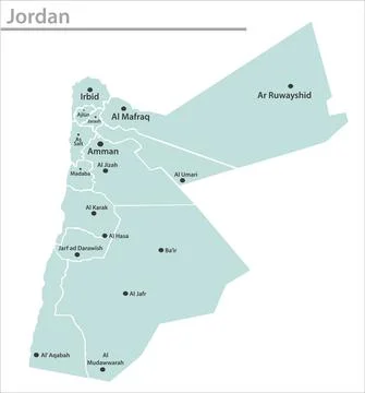 Jordan map illustration vector detailed Jordan map with state names Stock Illustration