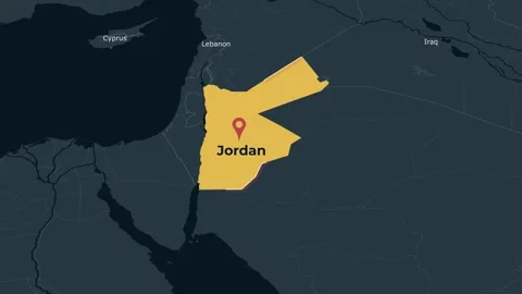 Jordan Middle East Map Locator Animation Dark Theme 4K Stock Footage 343976404