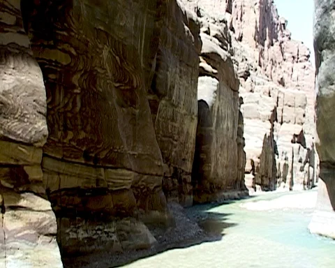 Jordan. Mujib River canyon of Wadi Mujib is lowest nature reserve in the world Stock Footage 126957852