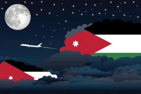 Jordan Night Clouds Airplane Vector Illustration Stock Illustration