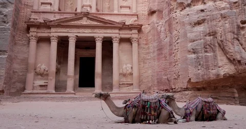 Jordan Petra Facade Of The Treasury Building The Ancient Nabatean Stock Footage 100324842