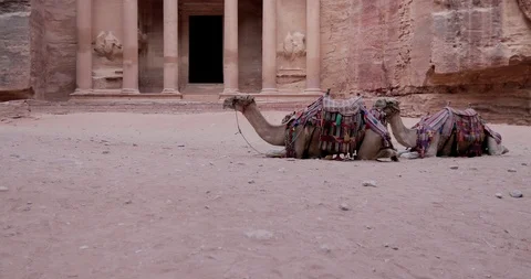 Jordan Petra Facade Of The Treasury Building The Ancient Nabatean Stock Footage 100324868