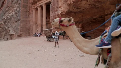 Jordan Petra Facade Of The Treasury Building The Ancient Nabatean Stock Footage 100330986