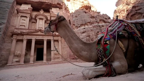 Jordan Petra Facade Of The Treasury Building The Ancient Nabatean Stock Footage 100331799