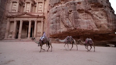 Jordan Petra Facade Of The Treasury Building The Ancient Nabatean Stock Footage 100331844