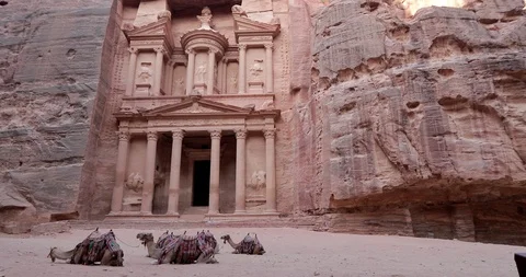 Jordan Petra Facade Of The Treasury Building The Ancient Nabatean Stock Footage 100361773