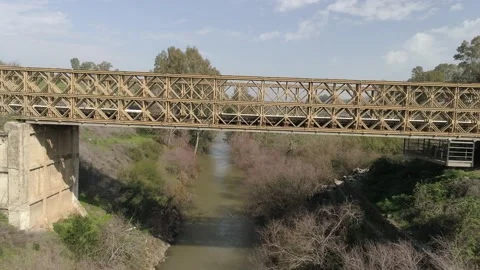 Jordan river aerial under bridge Stock Footage 139682537