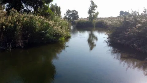 Jordan River Low Drone Stock Footage 227708546