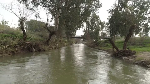 Jordan river stream aerial Stock Footage 139713929