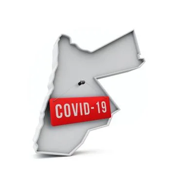 Jordan simple 3D map with covid-19 red label 3D Rendering. Stock Illustration
