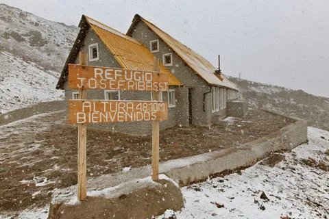 The Jose F Rivas Refuge,situated at 4,800m on the northern flanks of Volcano Stock Photos