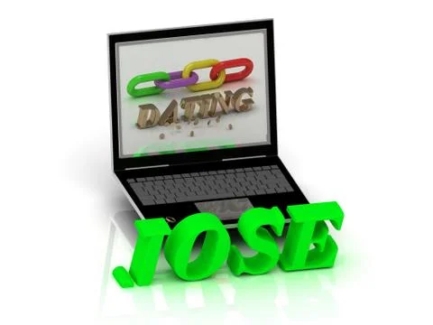JOSE- Name and Family bright letters near Notebook and  inscription Dating on Illustrazione stock