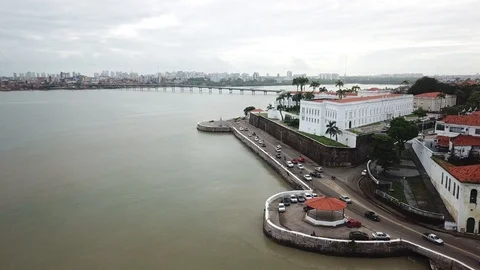 Jose sarney bridge and palacio dos leoes, historical building in sao luis do  Stock Footage 110890835