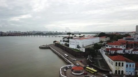 Jose sarney bridge and palacio dos leoes, historical building in sao luis do  Stock Footage 110892177