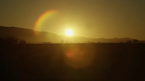 Joshua tree sun set pan wall with barbed wire. Stock-Footage 138342096