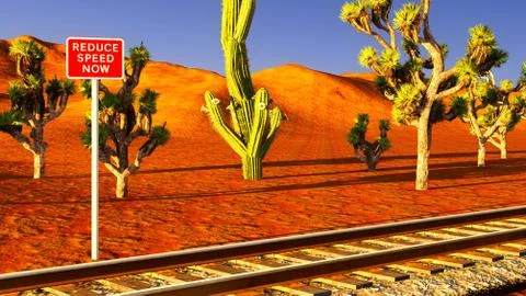 Joshua trees and railroad Stock Illustration
