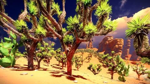 Joshua trees on desert Stock Illustration
