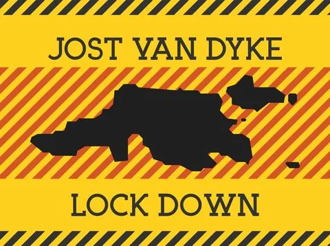 Jost Van Dyke Lock Down Sign. Yellow island pandemic danger icon. Vector il.. Stock Illustration