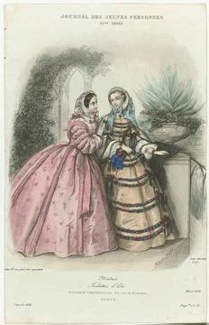 Journal des Jeunes personnes, Mars 1858, no. 107: Modes. Toilettes d etÃ ... Stock Photos