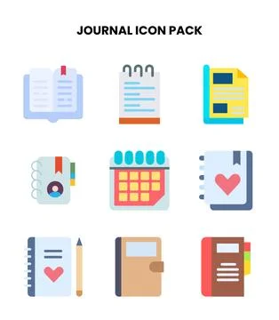 Journal Flat Collection Icons Pack Stock Illustration