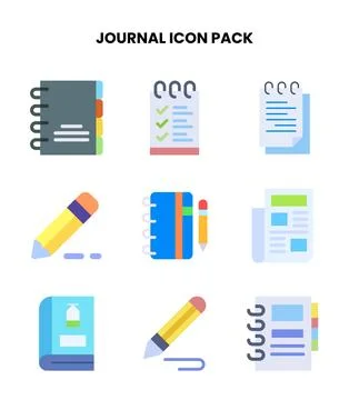 Journal Flat Design Icons Pack Stock Illustration