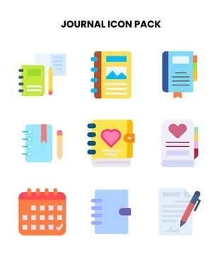 Journal Flat Vector Icons Pack Stock Illustration