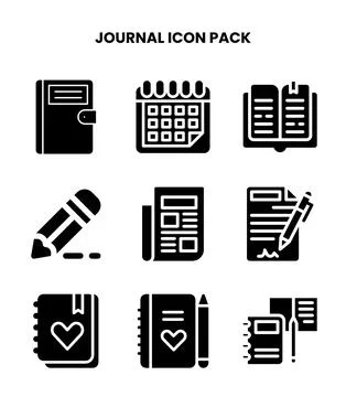 Journal Glyph Bundle Icons Pack Stock Illustration