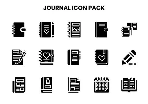 Journal Glyph Icons Pack Stock Illustration