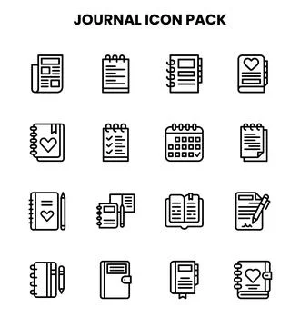 Journal Line Set Icons Pack Stock Illustration