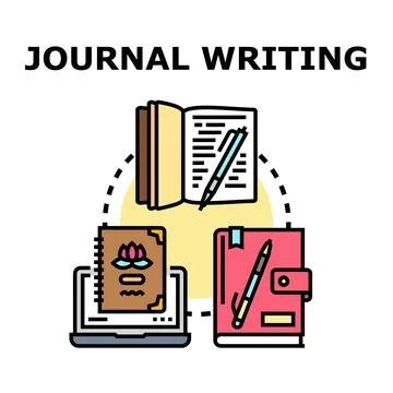 Journal writing concept illustrating note taking process Stock Illustration