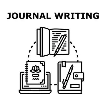 Journal writing concept illustrating note taking process Illustrazione stock