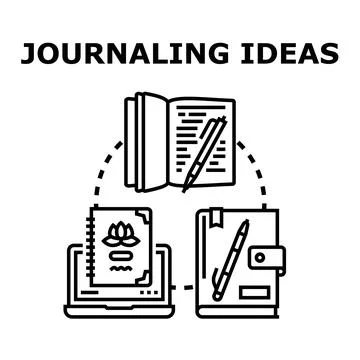 Journaling ideas concept, writing thoughts and memories Illustrazione stock