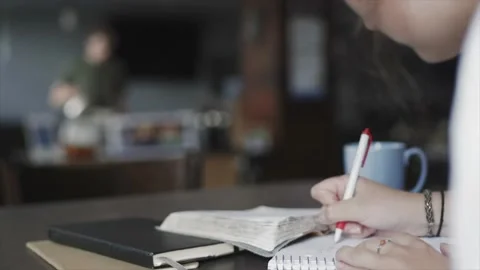 Journaling at a shop Stock Footage 232870225