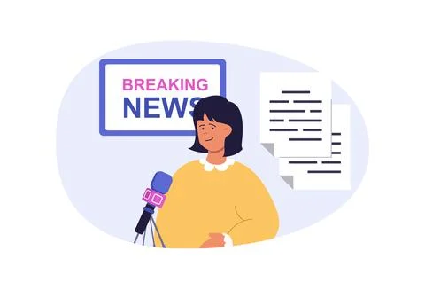 Journalism concept in modern flat design for web. Woman working as presenter  Stock Illustration