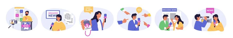 Journalism concept set in flat design for web. Collection with people talk br イラスト素材